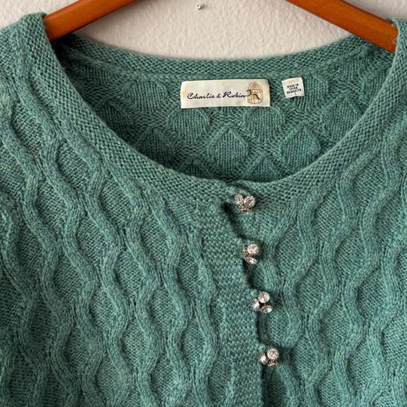 100% Wool Anthropologie Charlie & Robin Jewel Shop Knit Cardigan Women’s Medium - Picture 4 of 7